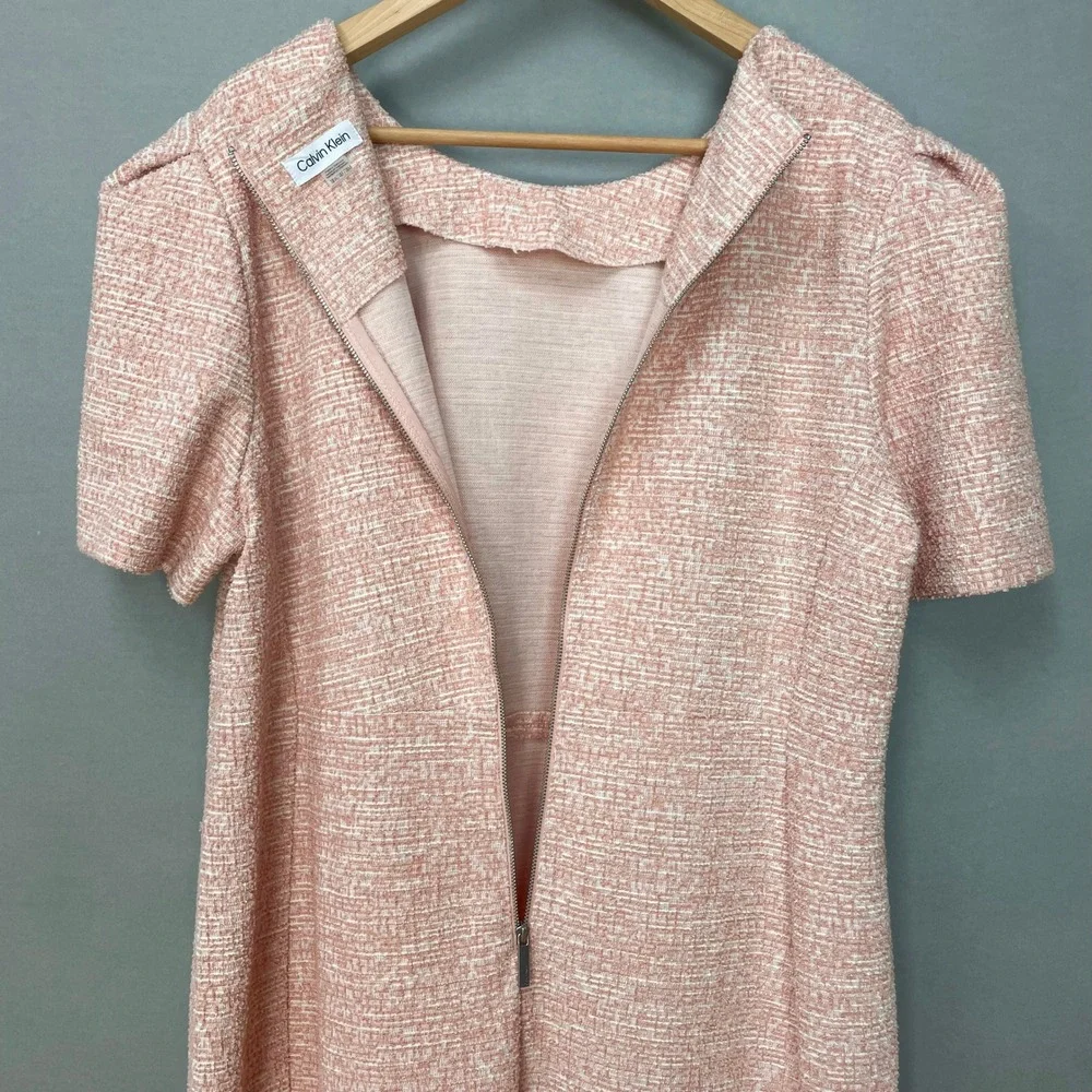 Calvin Klein Tweed Dress Sheath Dress Short Puff Sleeve Plus Size 18W Pink Women - Picture 13 of 13